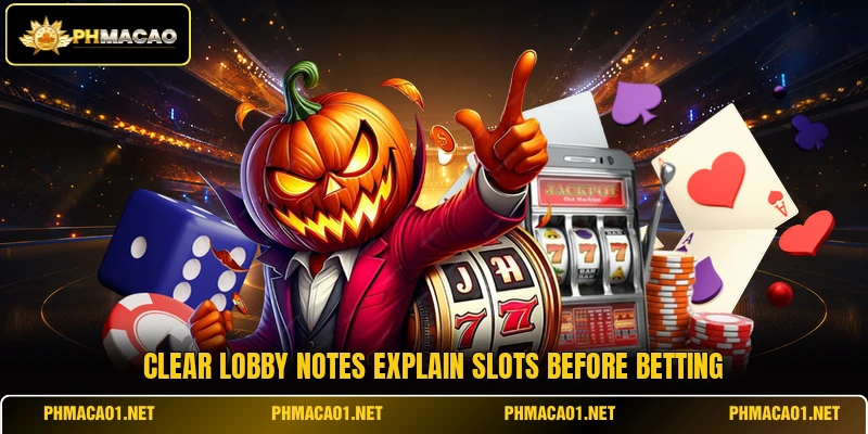 Clear lobby notes explain slots before betting