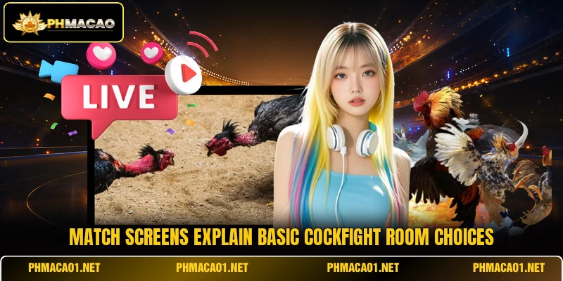 Match screens explain basic cockfight room choices