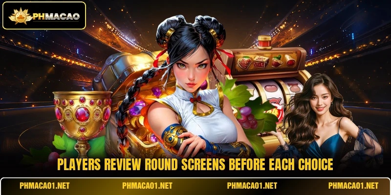 Players review round screens before each choice