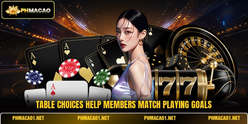 Table choices help members match playing goals